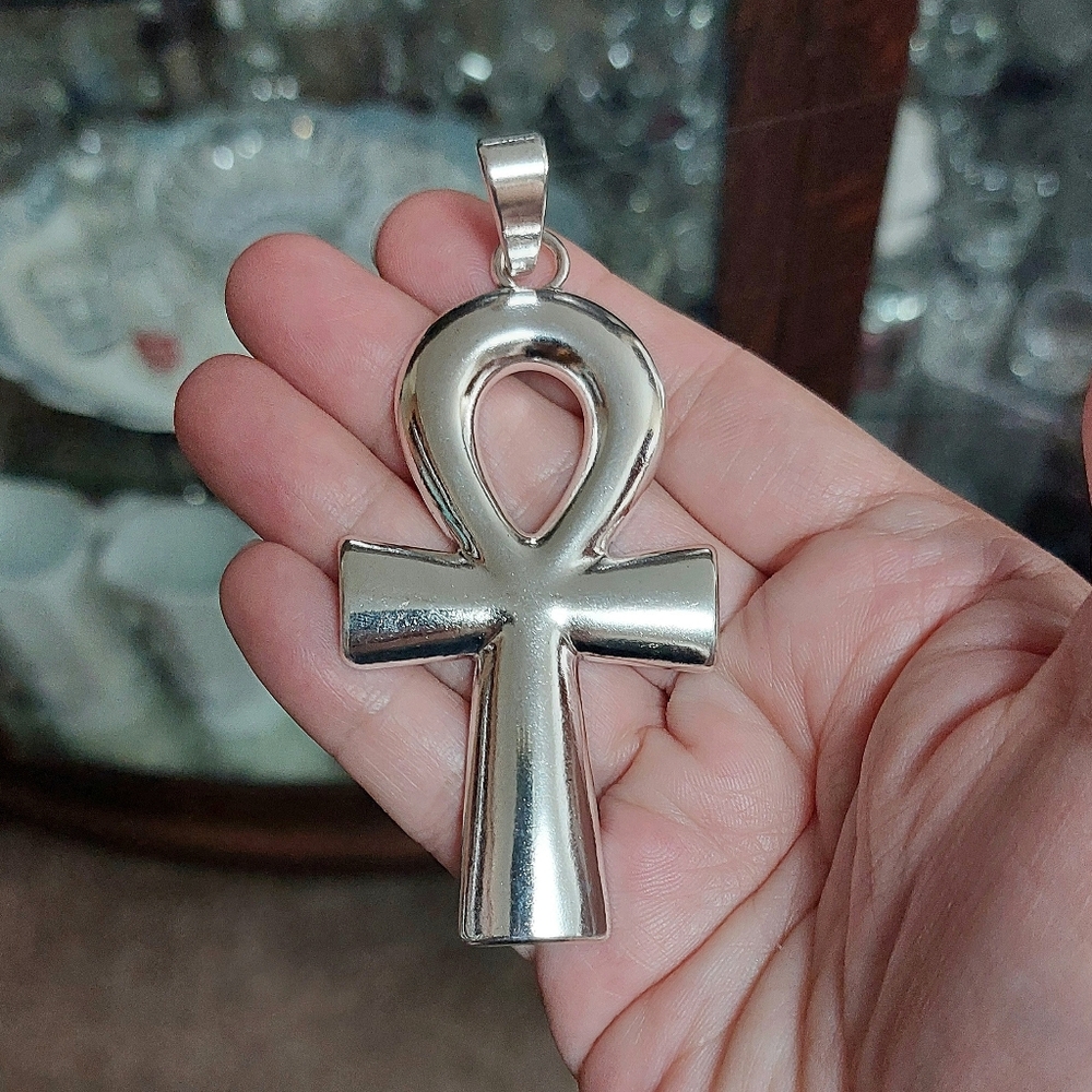Ankh key of life Egyptian silver charm Necklace Pendant - Mens Womens Jewerly